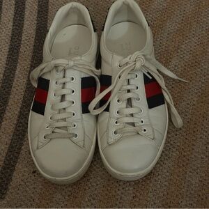 Gucci White Leather Sneakers with Red & Navy 5,5 men's 7,5 women's